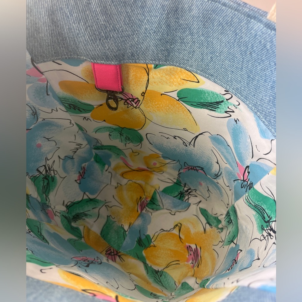 Denim Floral Tote Bag- Large - Picture 6 of 10